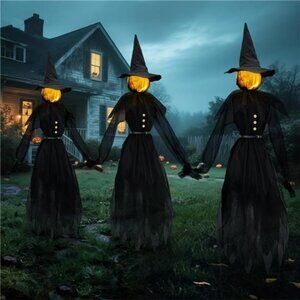 Halloween Decorations Outdoor, 4.9 FT Set of 3 Witches Holding Hands
